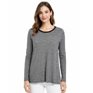 LOFT Black White Striped Long Sleeve‎ Cotton Tee Shirt S Nautical Chic 88-25